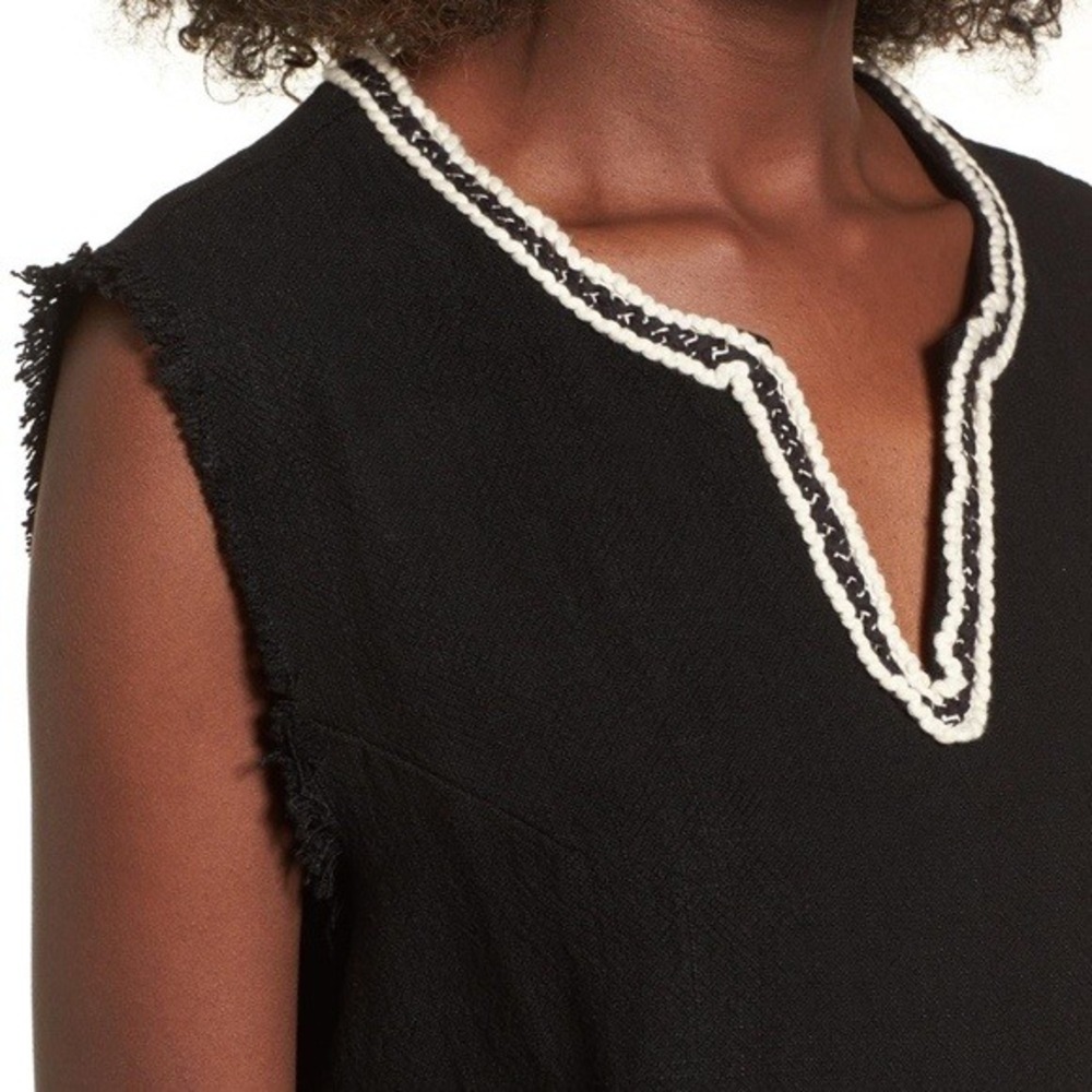 Moon River‎ $79 Black Sleeveless Embroidered Fringe Linen Top Women's Size Small